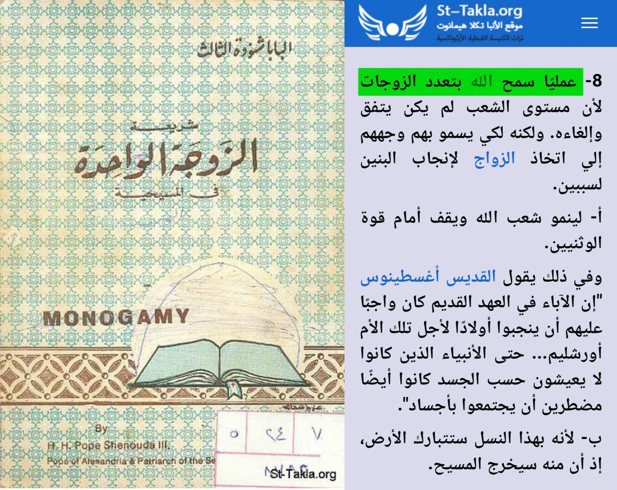 Pope Shenouda III's statement in "The Law of Monogamy" that God permitted polygamy in practice