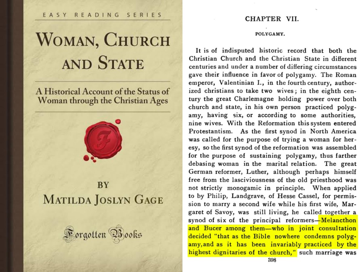 Documentation of Protestant reformers Boser and Melanchthon defending polygamy in a council of six Protestant leaders
