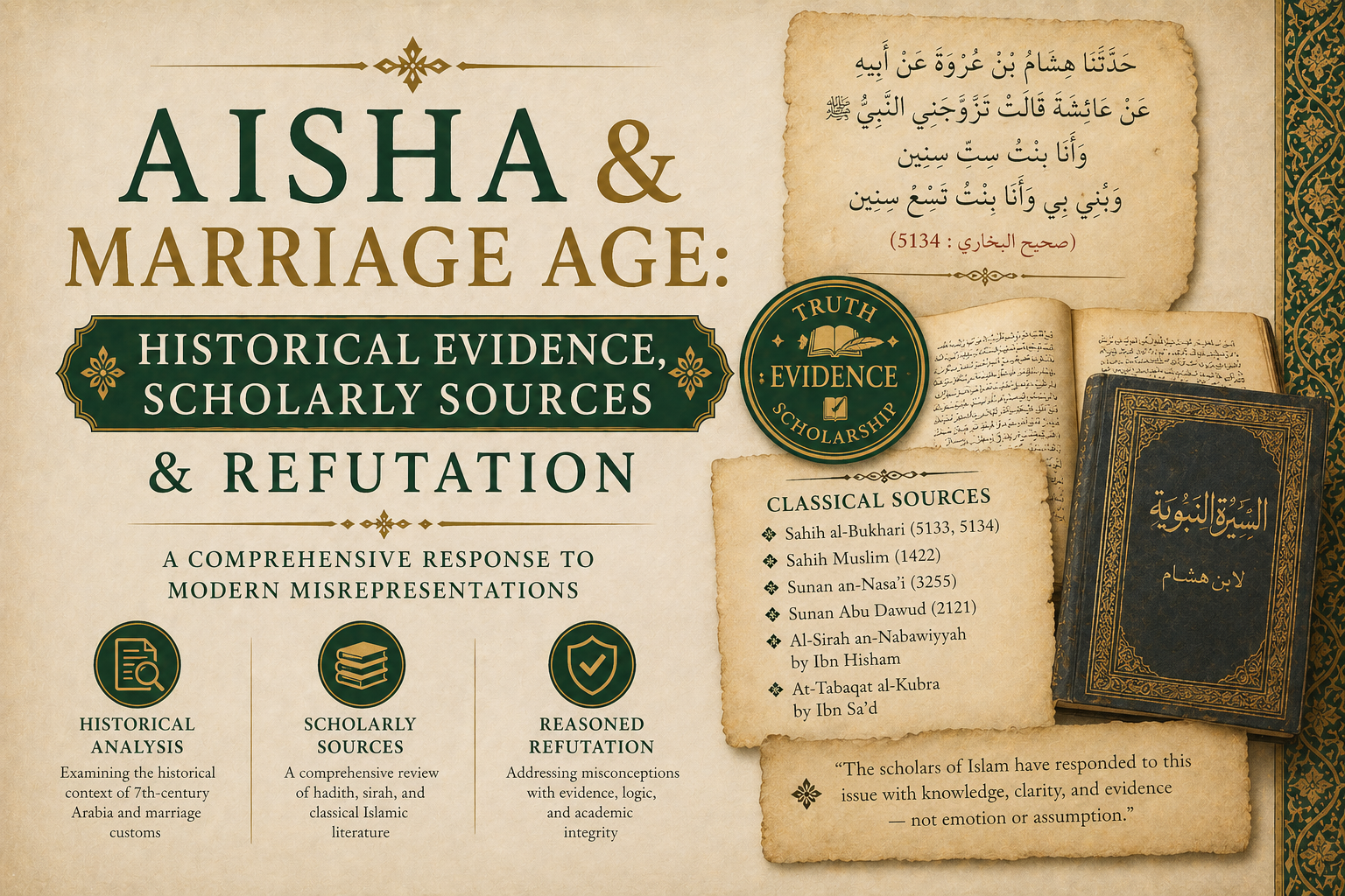 Featured image for post: Aisha & Marriage Age: Historical Evidence, Scholarly Sources & Refutation