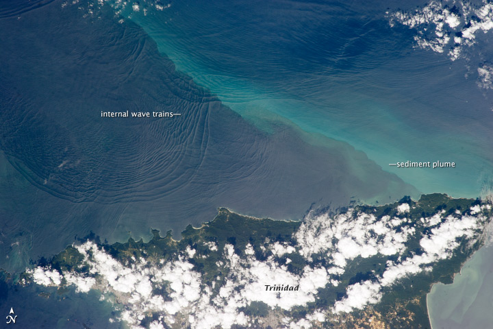 Satellite imagery demonstrating internal wave patterns in deep ocean waters