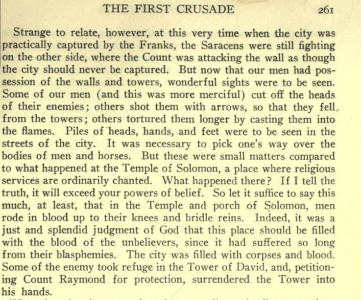Raymond de Gilles on the First Crusade massacre in Jerusalem
