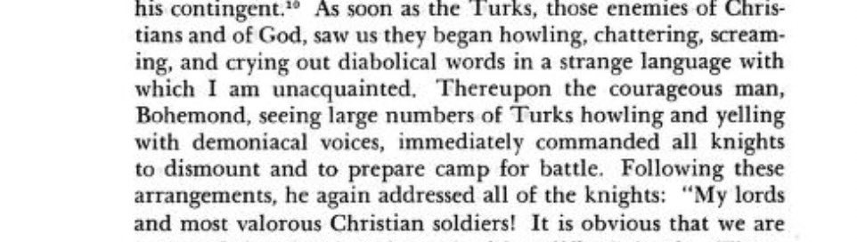 Petrus Tudebodus — dehumanizing Muslims as enemies of God screaming diabolical words