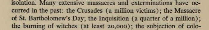 A Sign for Cain — 1 million Crusade deaths, Inquisition 250,000, 20,000 witches burned