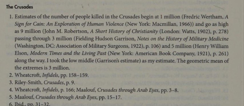 The Great Big Book of Horrible Things — 1–9 million Muslims killed in the Crusades