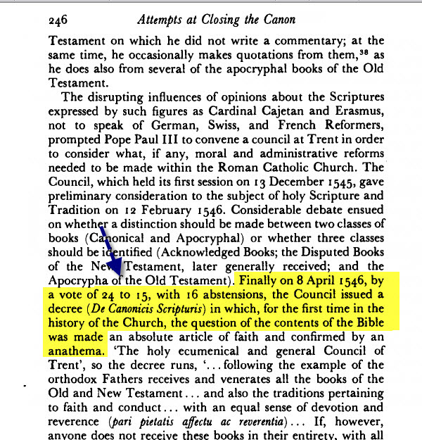 Metzger — Council of Trent 1546, number of books decided by vote