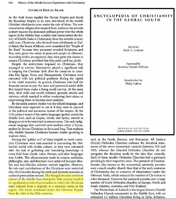 Encyclopedia of Christianity in the Global South — on Mongol persecution, not Muslim