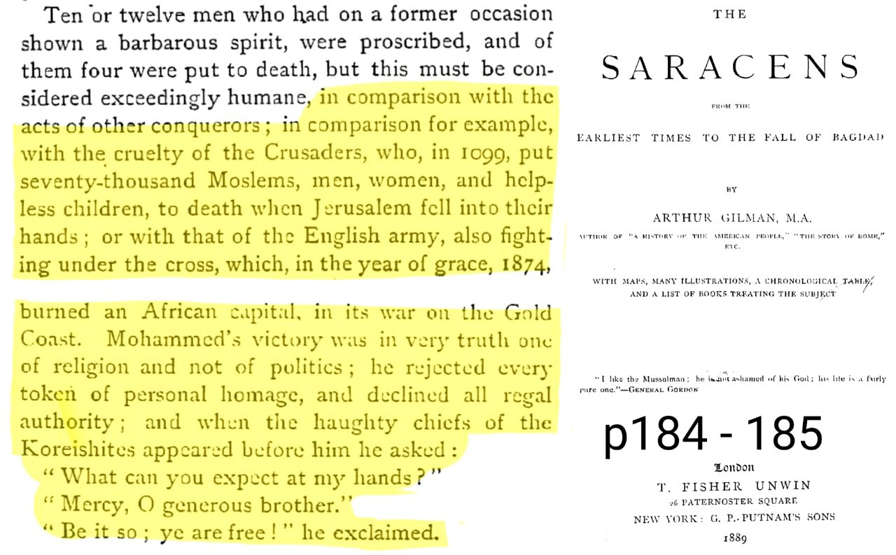 Arthus Gilman — Saracens on Muhammad's ethics vs. Crusader atrocities