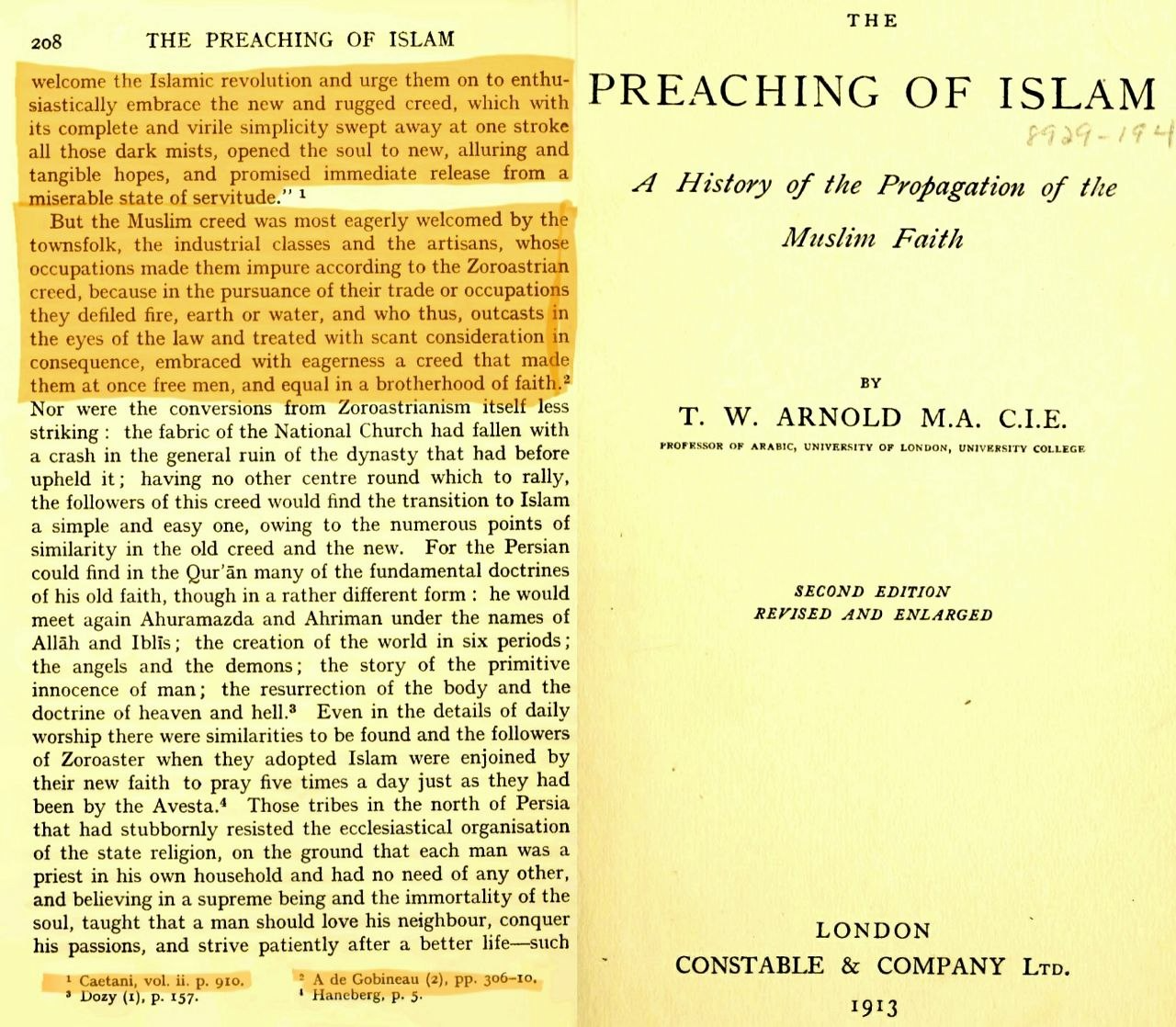 Arnold on Zoroastrian persecution of non-conformists and welcome of Islamic rule