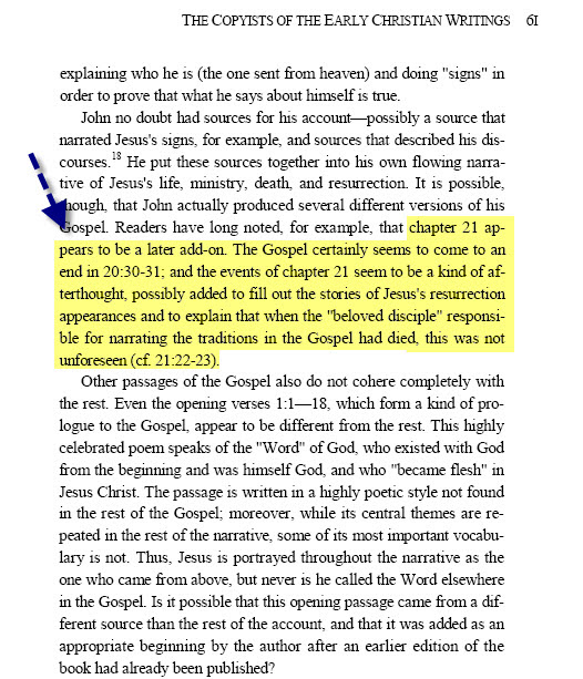 Bart Ehrman — John chapter 21 appears to be a later addition