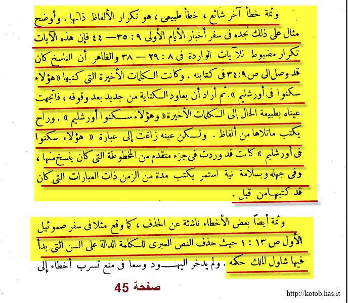 Habib Saeed — Introduction to the Bible p. 45, 1 Kings repetition due to eye-slip, 1 Samuel missing word
