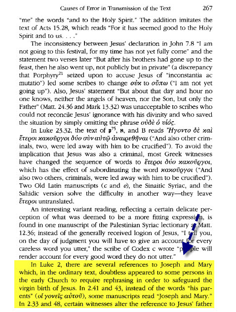 Metzger — Luke 2 changes from 'his parents' to 'Joseph and Mary'