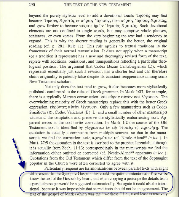 Kurt Aland — harmonization of parallel texts, intentional and unintentional