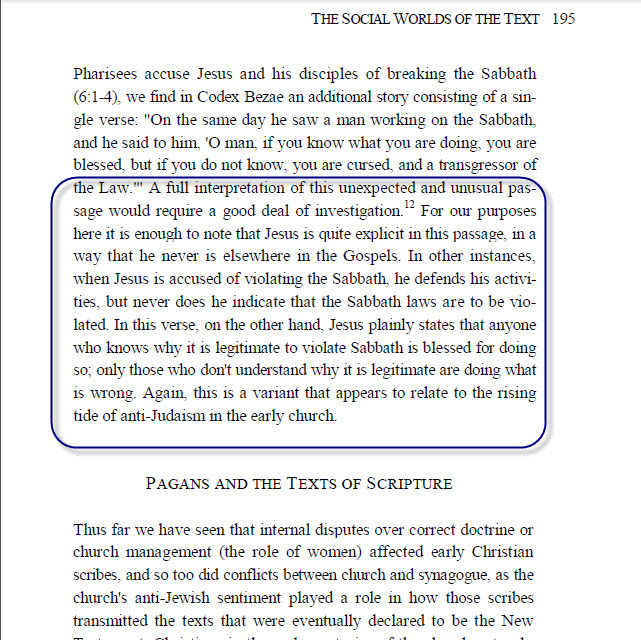 Bart Ehrman — Luke 6 Bezae addition related to anti-Jewish sentiment