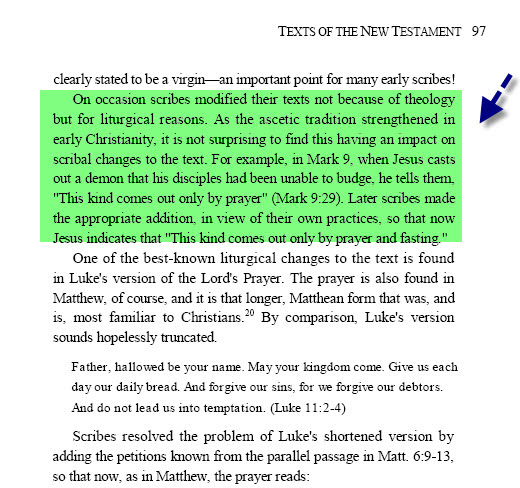 Bart Ehrman — Mark 9:29 'and fasting' added due to ascetic tradition