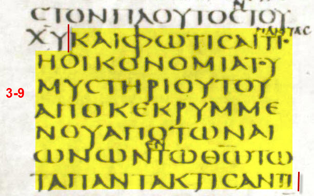 Vatican and Sinaitic — Ephesians 3:9 ends at 'who created all things'