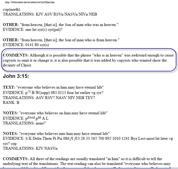 Bruce Terry — John 3:13 'who is in heaven' possibly added to emphasize divinity