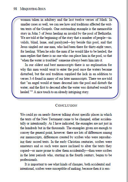 Bart Ehrman — John 5:3-4 added from oral tradition to explain verse 7