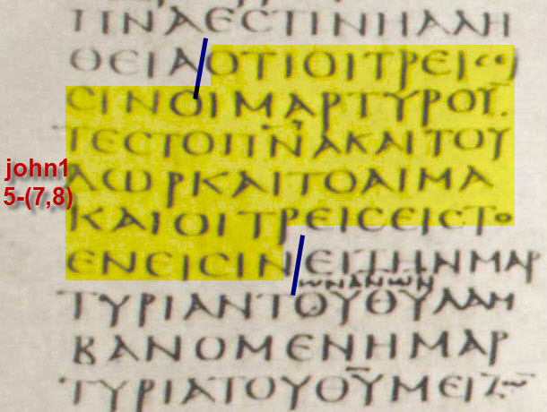 Codex Sinaiticus c.350 AD — 1 John 5:7 without Johannine Comma