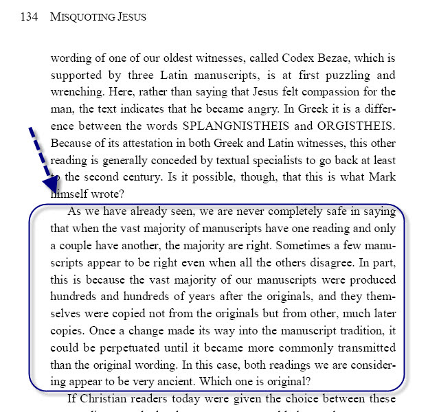 Bart Ehrman — majority of manuscripts does not equal original reading