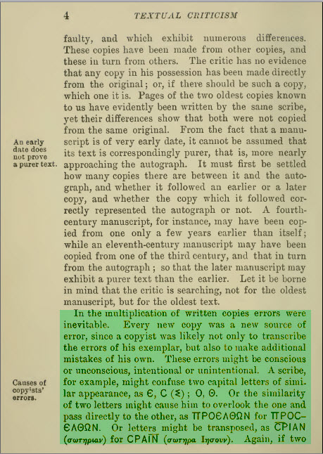 Marvin Vincent — errors inevitable in hand copying