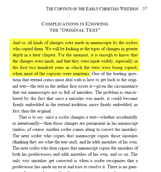 Bart Ehrman — changes occurring on wide scale especially first two hundred years