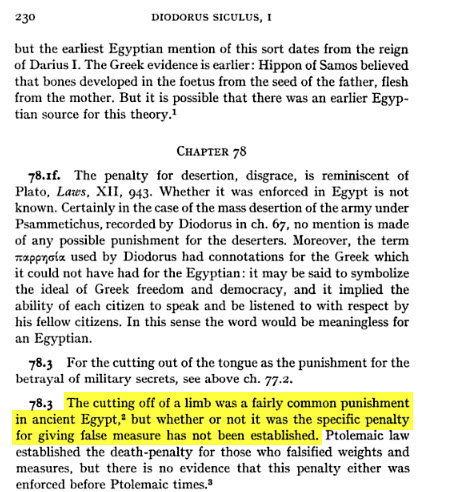 Second image showing the text confirming the widespread nature of amputation as punishment in ancient Egypt across multiple offense categories