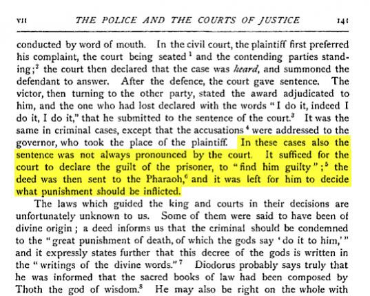 Second screenshot confirming that the Pharaoh decided the type of punishment after the court determined guilt allowing complete discretion in choice and combination of penalties